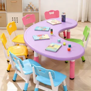 U Shaped Preschool Table and Chair Set Red Modern Kids Furniture for Kindergarten School & Daycare