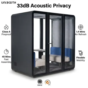 UNIBOOTH Modern Sound Isolated 33dB ISO 23351 Fire Rated 30 45 Min Quick Installation Office Pod Open Office Library OEM ODM