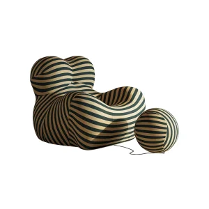 UP 50 Style Mamma’s Hug Chair Striped Fabric All Foam Lounge Chair with Ball Ottoman