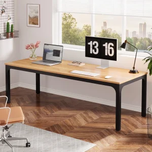 US Local Two Person Desk 78.7 Inches Extra Long Computer Desk Wooden Large Office Desks with Strong Metal Legs