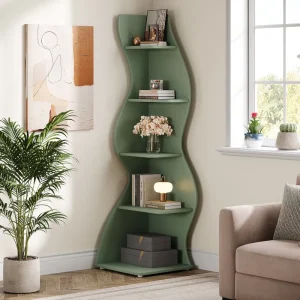 US Local Wooden Modern 5 Tier Home Office Corner Bookshelf Convertible Freestanding Storage Rack