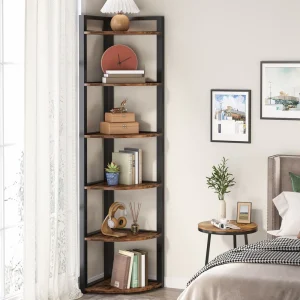 US Locl 70.9 Inch Tall Corner Bookshelf 6 Tier Ladder Shelf with Metal Frames Multifunctional Modern Bookcase