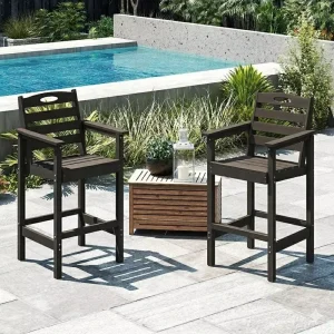 US STOCK Club Hotel Commercial Modern Bar Furniture Set 2 Oversize Outdoor Bar Chairs All Weather HDPE Eco Friendly Water