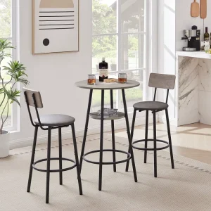 [US Stock] Free Shipping Elegant Round Wood Bar Stool Set with Shelves Panel Style Home Bar Cabinets Domestic US Shipping MOQ 1