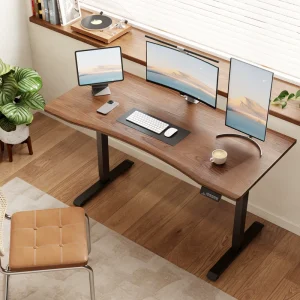 US Stock Solid Wood Electric Adjustable Computer Desk Mid-Century Modern Design 3-Stage Dual Motor Home Office Building SZ049