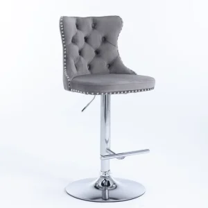 [USA Warehouse] Modern Gray Bar Stools Set of 2 Comfortable Tufted Chrome Base Upholstered Back Fast Shipping From US MOQ 1 Set
