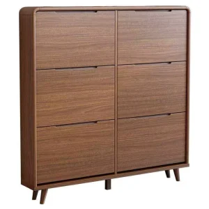 Ultra Thin Flip Shoe Cabinet Multi Tier Wood Entryway Storage Cabinet Space Saving Narrow Shoe Organizer for Hallway Corridor