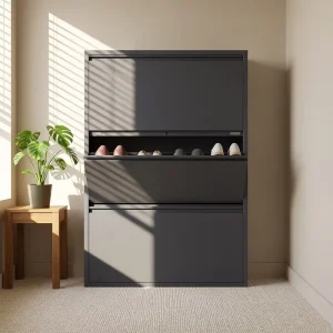 Ultra Thin Modern Metal Living Room Shoe Storage Cabinet Space Saving Durable Wall Mount Foldable Shoe Rack Easy Assemble