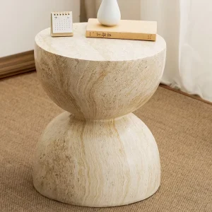 Ultra minimalist Faux Travertine Texture Magnesium Oxide Coffee Table Modern Apartment Balcony Living Room Corner Table