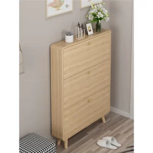 Ultra thin Flip top Shoe Cabinet For Household Door Storage Space saving Made Of Solid Wood And Featurin
