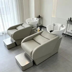 Unique Black Soft Leather Shampoo Bed With Massage Function for Spa and Barber Salon