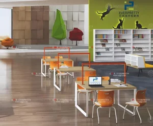 University Library Furniture Wooden Reading Table and Plastic Chair with Reading Light