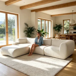 Upholstered Fabric Sofa Set Tufted Vacuum Compressed Durable Sponge Ottoman Apartment Hotel Villa Use L Shaped Modular Modern