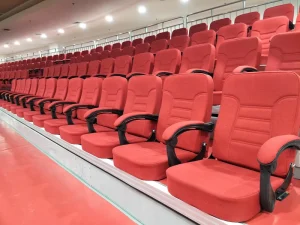 Upholstered Folding Auditorium Chair with Adjustable Armrests and Metal Mounting Bracket for Theater Stadium Events