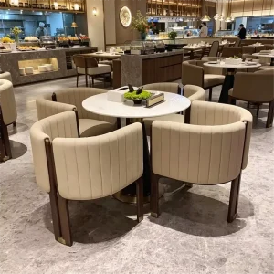 Upholstered Hotel Restaurant Table and Chair Set Curved Armrest Wood Frame for Commercial Coffee Shop Furniture Projects