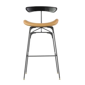 Upholstered Leather Ash Solid Wood bar Stools with Back Black Iron Frame Commercial Modern bar Chair