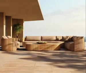 Upholstered Luxury Wooden Sofa Set Hotel Modern Outdoor L-shaped Wood Couch Waterproof Sunproof Solid Sofa