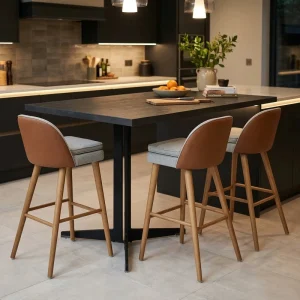 Upholstered Seat Cushion and Backrest Wood Chairs Tall Pub Seat bar Stools Modern
