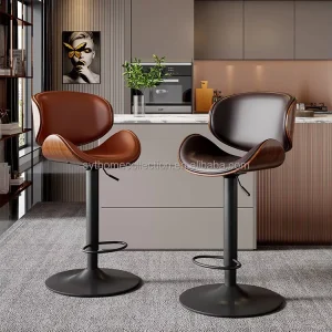 Upholstered Wood Counter Height bar Stools Swivel Kitchen bar Stools White Simple High Back High Chairs