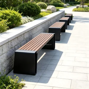 Urban Backless Park Bench Galvanized Frame Outdoor Seating WPC and PS Wood Optional Pre drilled Holes for Ground Fixing