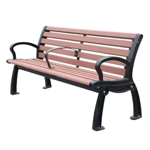 Urban Street Furniture Commercial Cast Iron Wood Outdoor Bench Seat Park Public Patio 2 Seater Wooden Seating Bench with Armrest