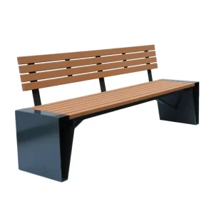 Urban Street Furniture Commercial Metal Frame Composite Wood Slat Bench Seat Outdoor Park Waterfront Public Wooden Seating Bench