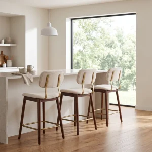 Us Stock Modern Fabric Upholstered Dining Chairs Set of 2 Wooden Frame Bar Stools with Metal Legs for Home Bar & Outdoor Dining