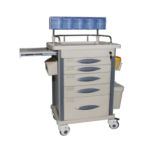 Used Locking ABS Plastic Medical Trolley Hospital Ward Datacenter Crash Carts Meds With Drawers in ICU