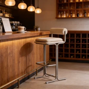 Uyiem Modern Durable Commercial Use Bar Stool Stainless Steel Frame Boucle Fabric Upholstered Counter Height Chair