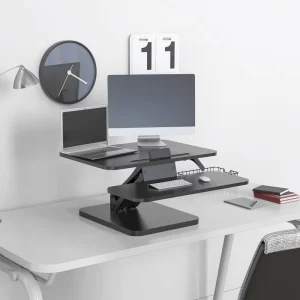 V-Mount Foldable Height Adjustable Standing Desk Gas Spring Wide Converter Stand Tabletop Workstation Dual Monitor Riser