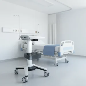 VESA Modern Aluminum Alloy Hospital Trolley Workstation 4 Castor Mobile Medical Laptop Cart Cable Winder Storage Dental