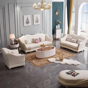 VIP Club Hotel Apartment Extendable Convertible Genuine Leather Upholstered Three Seat Sectional Sofa Set Craftsman Sponge
