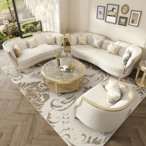 VIP Club Hotel Lobby Extendable Convertible Genuine Leather Upholstered Three Seat Sectional Sofa Set Northern Europe Design