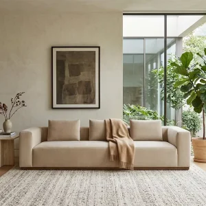 VITTORIO SOFA Modern Beige Velvet Upholstery with Wooden Base Chesterfield Style Luxury Living Room Couch
