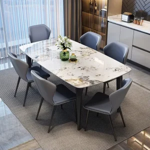 VL Modern Dining Table Set with 4 6 Chairs Ceramic Slate Top or Sintered Stone Metal Frame for Home Restaurant