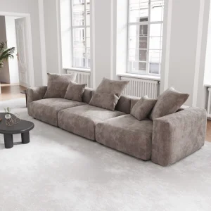 VOXHOME Living Room Furniture American Vacuum Compress Brown 3 4 5 6 7 Seater Floor Corduroy Modular Sectional Sofa Couch Set