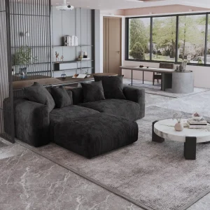 VOXHOME Living Room Furniture Nordic Vacuum Compress Beige 3 4 5 6 7 Seater Floor Corduroy Modular Sectional Sofa Couch Set