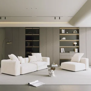 VOXHOME Office Hotel Lobby Furniture Modern Vacuum Compress Beige Floor Corduroy Modular Sectional Sofa Couch Set
