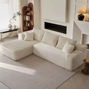 Vacuum compressed Modular Sofa Bed L shaped Chaise Lounge with Corduroy Upholstery