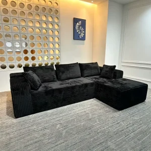 Vacuum compressed Rolled up Italian Minimalist L shaped Living Room Chaise Corner Sectional Corduroy Fabric Sofa Set Movable