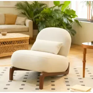 Velvet Armless Accent Chair Solid Wood Leg Reading Chair for Apartment Balcony Bedroom Living Room