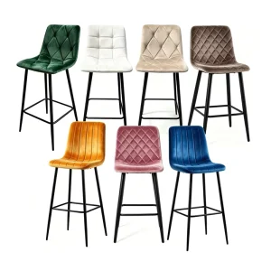 Velvet Bar Stool Padded Counter Bar Chair with Black Metal Leg for Home Hotel Cafe Bar