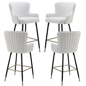 Velvet Bar Stools Set of 4 Upholstered Gold Bar Stools with Wing Back Modern Kitchen Island Bar Stools with Footrest