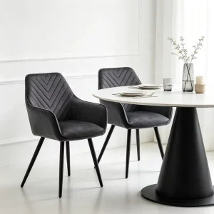 Velvet Dining Chair Upholstered Armchair with V Shape Quilted Backrest for Home Hotel Cafe