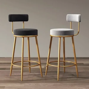 Velvet Metal framed Commercial Bar Stools Nordic Simple Bar Chair for Home Luxurious Golden colored Fabric High Bar Stool