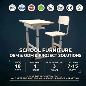 Verified Factory Durable Student Study Table and Chair Adjustable Height White Metal Modern Classroom Furniture for School Set