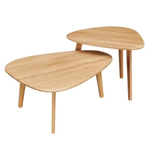 Versatile 2 Piece Wood Nesting End Table Set Minimalist Nightstand Modern Triangular Coffee Table Set For Living Room & Bedroom