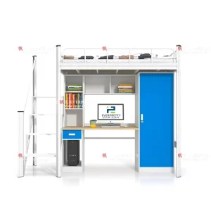 Versatile Durable Customized High Quality Metal Dormitory Bunk Bed with Desk Bookshelf Wardrobe for School Students