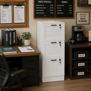 Vertical Filing Cabinet with Keys Document Storage for Bedroom