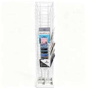 Vertical Four Sided Rotating Magazine Rack Square Iron Newspaper Display Rack Bookstore Brochure Album Floor Storage Rack